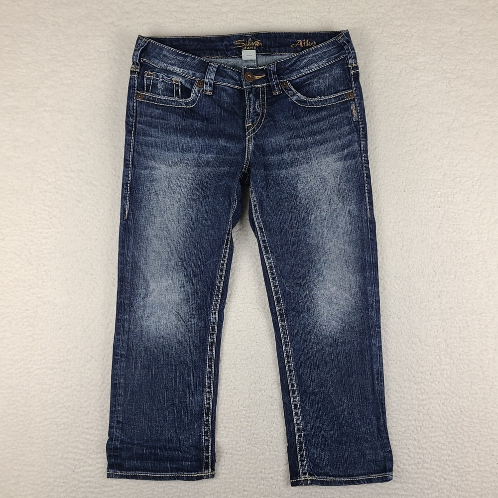 Silver Jeans Womens 28 Blue Aiko‎ Capri Dark Wash Denim